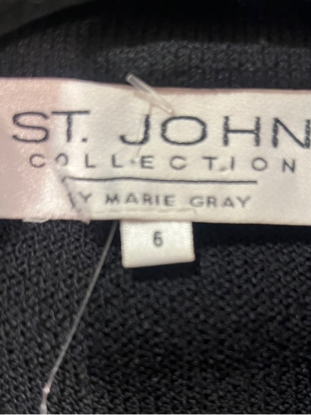 St. John Black Knit Jacket Scarf Collar Gold Buttons Blue Trim Size 6 - Picture 2 of 11